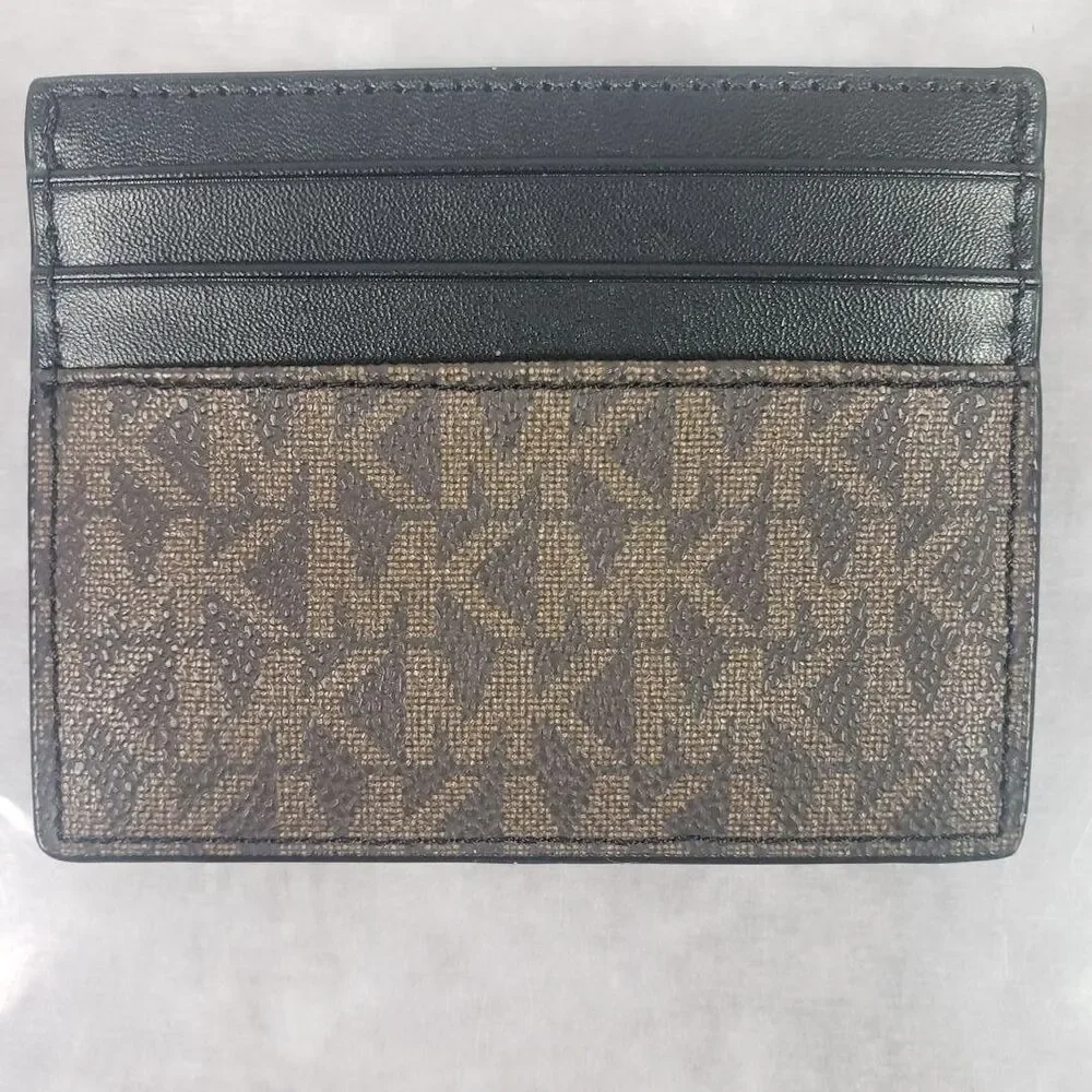 Michael Kors Card Holder Wallet Monogram Stripe Brown Black Yellow White Logo